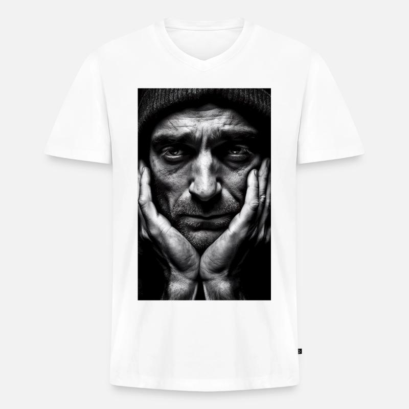 Thinking Guy - Männer Premium Bio T-Shirt mit V-Ausschnitt - Weiß