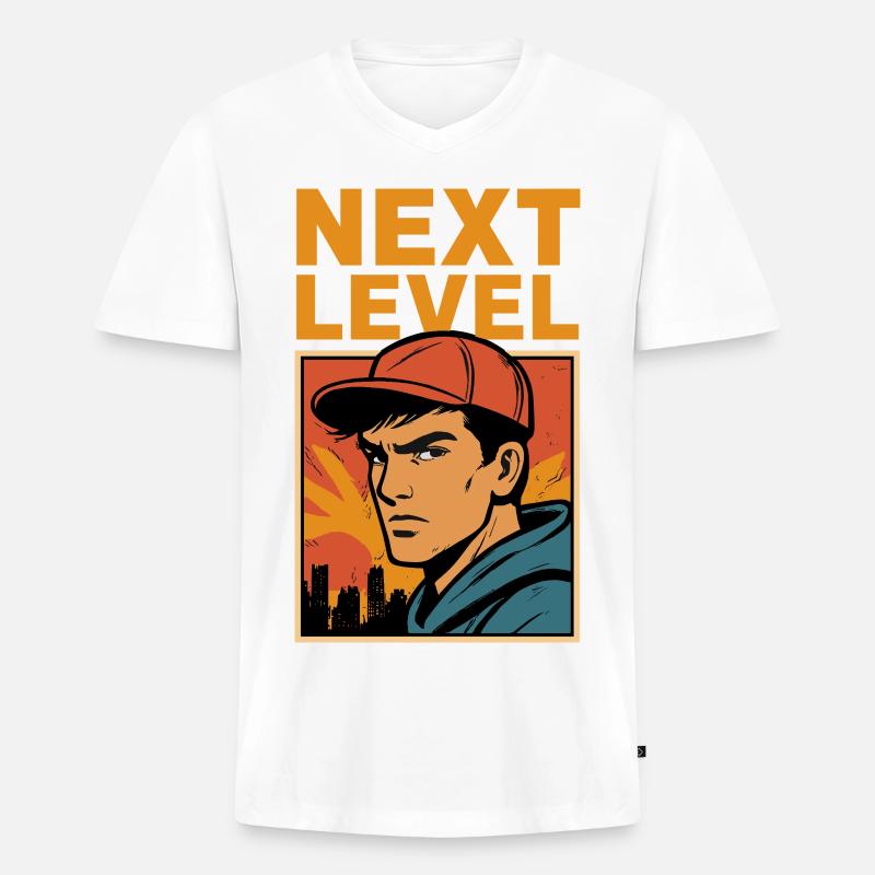 Next Level Retro Helden - Männer Premium Bio T-Shirt mit V-Ausschnitt - Weiß