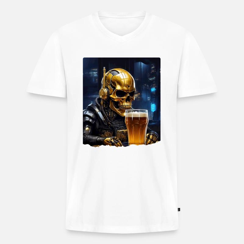 Bier Skull 0.2 - Männer Premium Bio T-Shirt mit V-Ausschnitt - Weiß