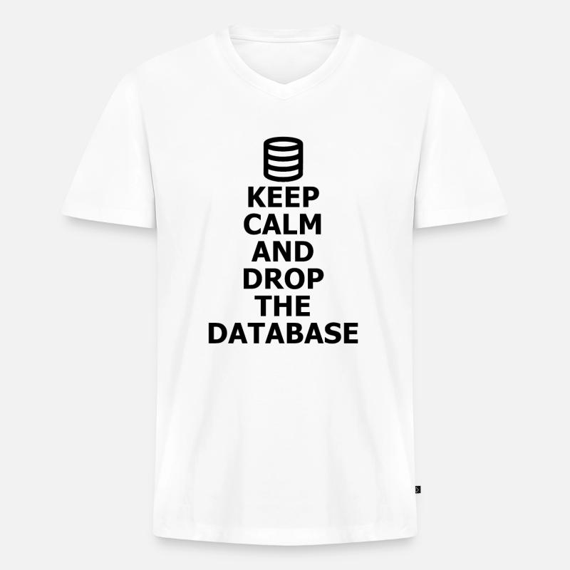 Datenbank Drop the Database - Männer Premium Bio T-Shirt mit V-Ausschnitt - Weiß