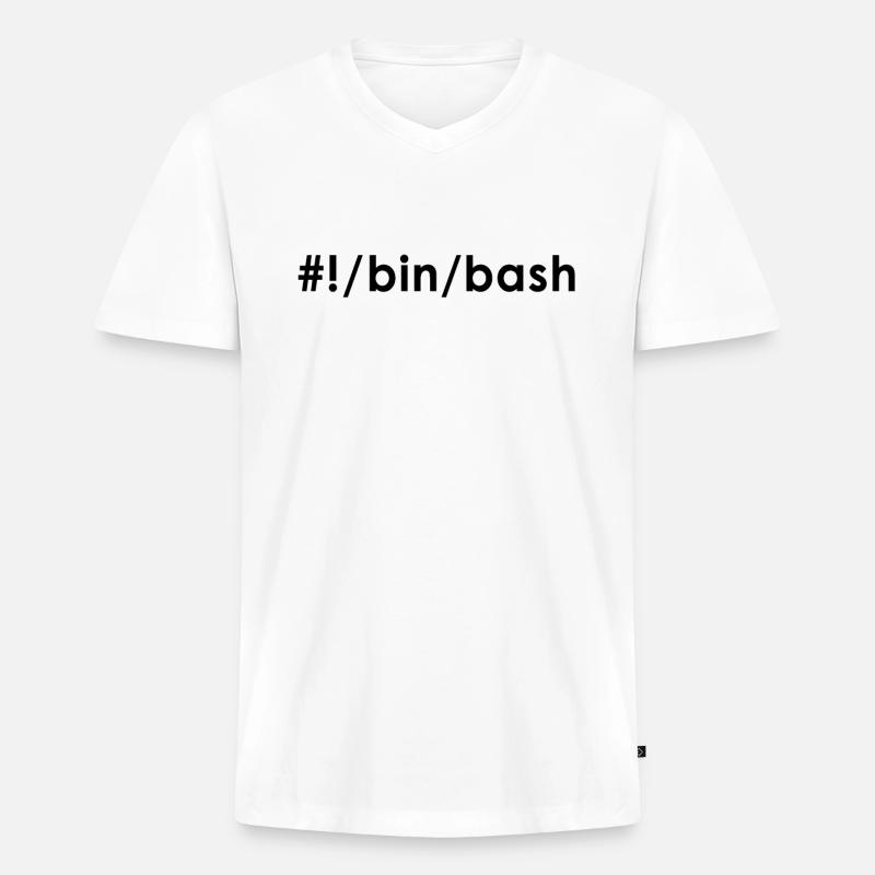 Programmeur Admin Devops Linux Bash - T-shirt encolure en V Premium bio Homme - blanc