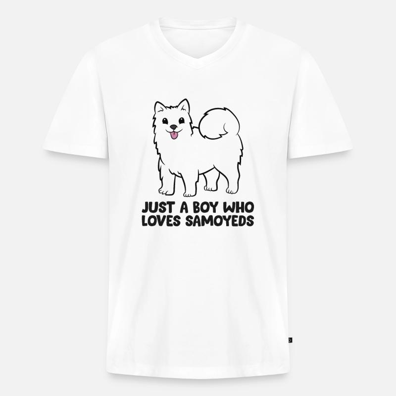 Samojeden-Hundehalter Nur ein Junge, der - Männer Premium Bio T-Shirt mit V-Ausschnitt - Weiß
