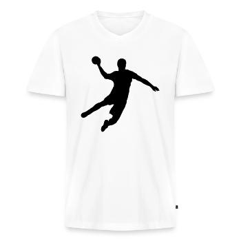 Handball - Männer Premium Bio T-Shirt mit V-Ausschnitt - Weiß - Vorne - Nico (187cm)