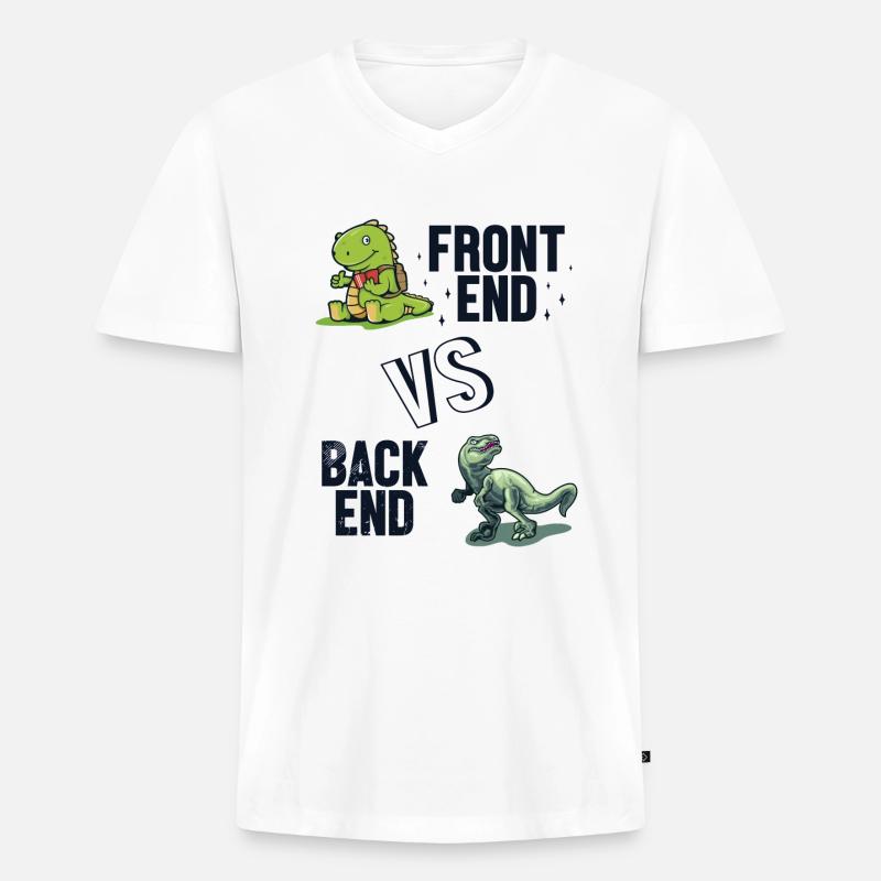 Développeur Frontend vs. Backend Codeur - T-shirt encolure en V Premium bio Homme - blanc