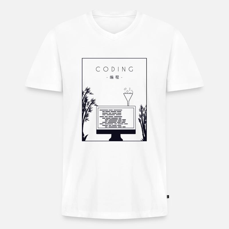 Codage chinois Hanzi Développeur Codeur - T-shirt encolure en V Premium bio Homme - blanc