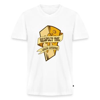 Respektieren Sie den Käse-Know-how-Käsehändler - Männer Premium Bio T-Shirt mit V-Ausschnitt - Weiß - Vorne - Nico (187cm)