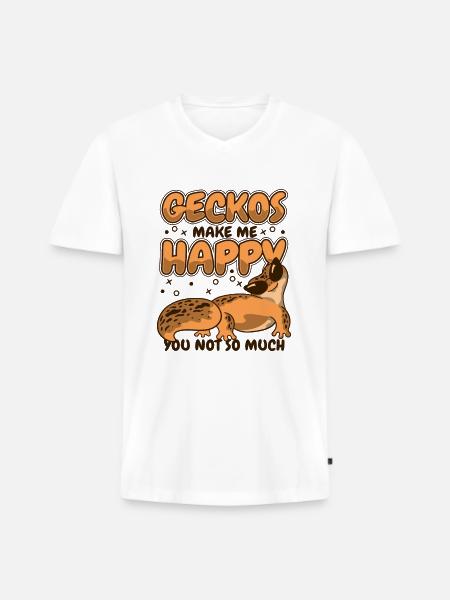 Gekkoer gør mig glad firben Gekkota Crested - Premium økologisk T-shirt med V-hals til mænd - hvid