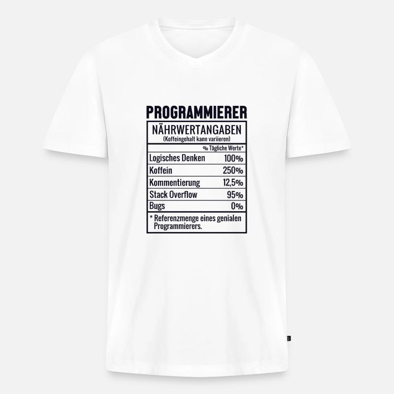 Programmierer Nährwertangaben Developer Coder - Männer Premium Bio T-Shirt mit V-Ausschnitt - Weiß