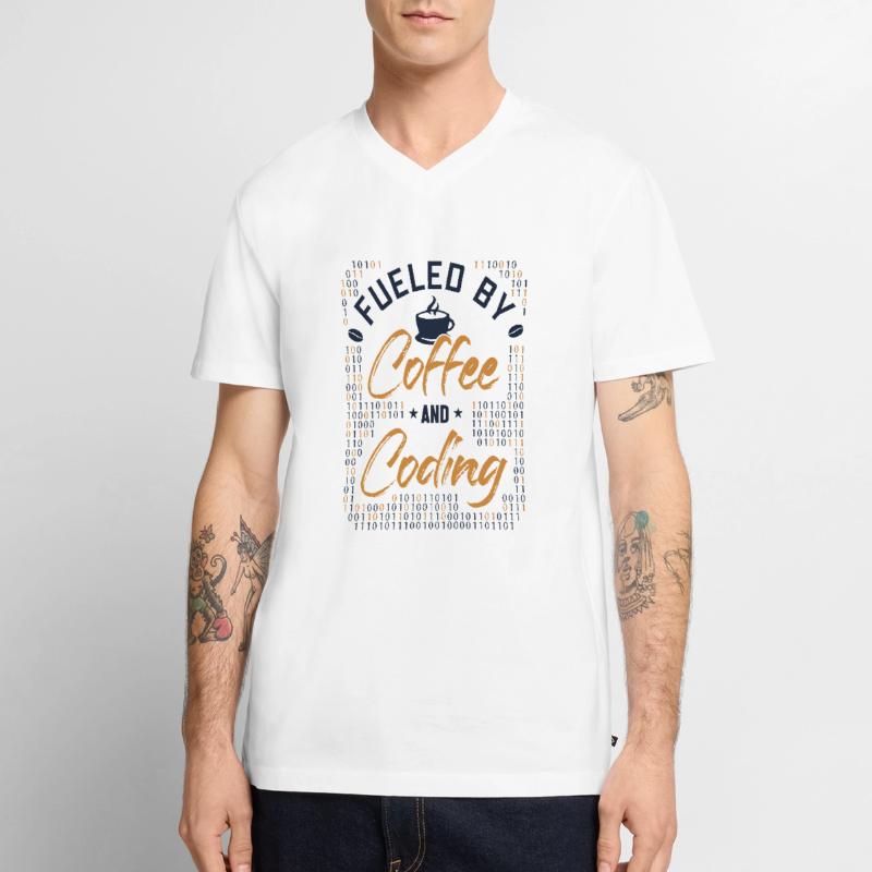Fueled by Coffee and Coding Coder Software Men's Premium Organic T-shirt with V-neck