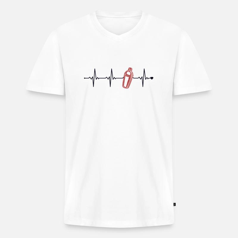 Bartender Heartbeat Mixologist Barmann Bartender - Männer Premium Bio T-Shirt mit V-Ausschnitt - Weiß