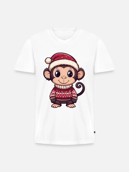 Monkey Christmas Comic - Men's Premium Organic T-shirt with V-neck - white