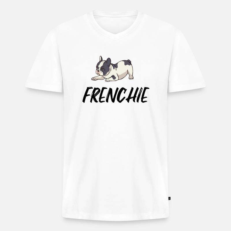 Cute Frenchie - Männer Premium Bio T-Shirt mit V-Ausschnitt - Weiß