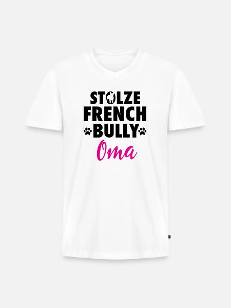 Stolze French Bully Oma - Männer Premium Bio T-Shirt mit V-Ausschnitt - Weiß