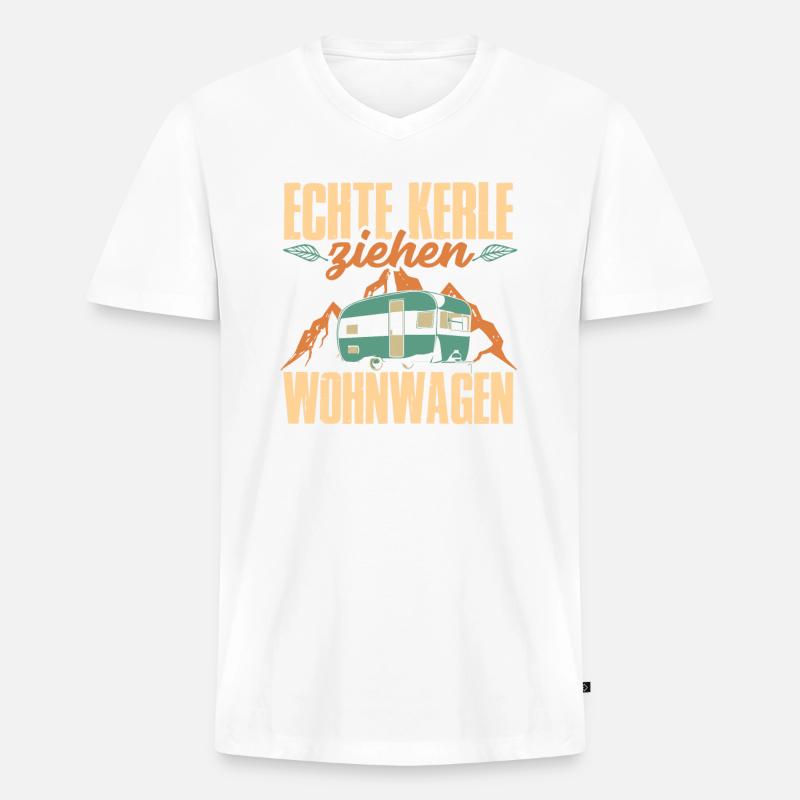 Echte Kerle ziehen Wohnwagen - Männer Premium Bio T-Shirt mit V-Ausschnitt - Weiß