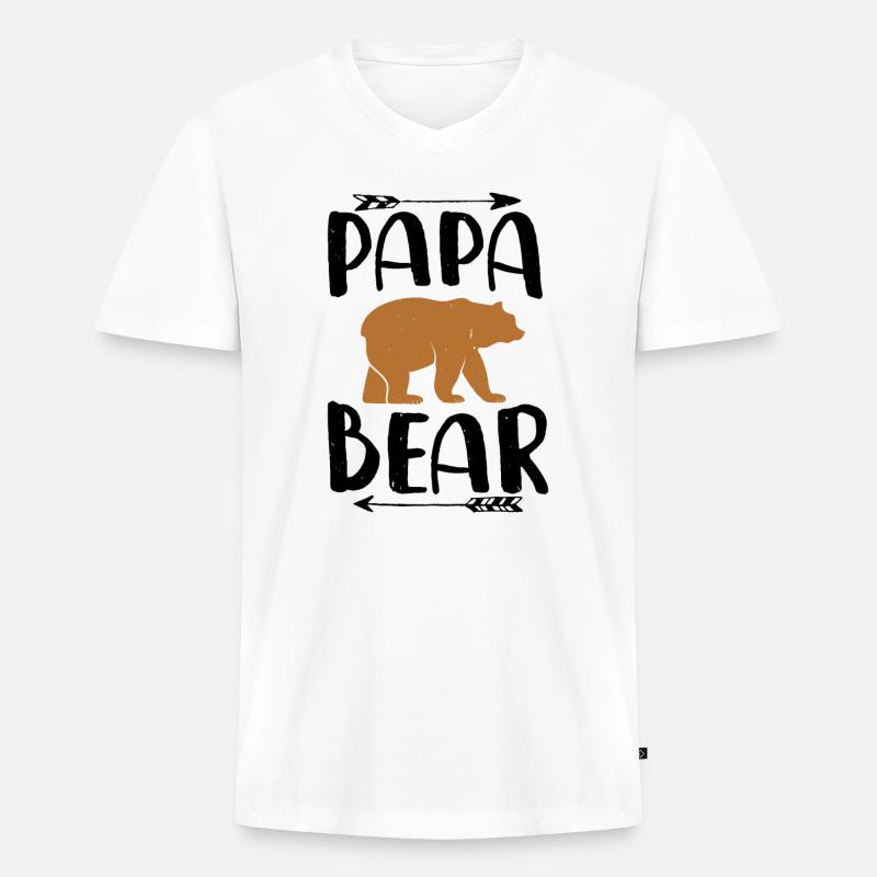 Papa Baer - Männer Premium Bio T-Shirt mit V-Ausschnitt - Weiß