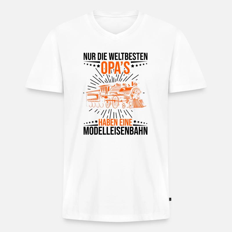 Weltbester Modelleisenbahn Opa - Männer Premium Bio T-Shirt mit V-Ausschnitt - Weiß
