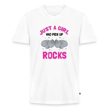 Rock Research and Quartz Rock Design - Men's Premium Organic T-shirt with V-neck - white - Front - Nico (187cm)