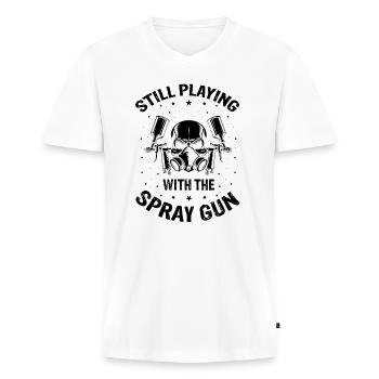 Peintre de voiture pour Peintre de voiture pour dessinateur de voitures - T-shirt encolure en V Premium bio Homme - blanc - Devant - Nico (187cm)