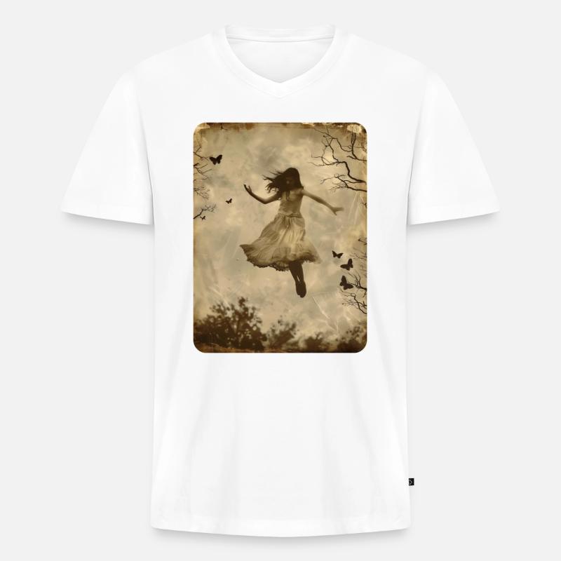 Das schwebende Mädchen - Männer Premium Bio T-Shirt mit V-Ausschnitt - Weiß