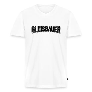 Track builders - Men's Premium Organic T-shirt with V-neck - white - Front - Nico (187cm)