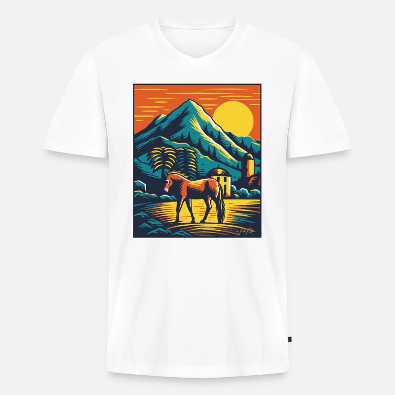 Bunter Pferdehof mit Pferd - Männer Premium Bio T-Shirt mit V-Ausschnitt - Weiß