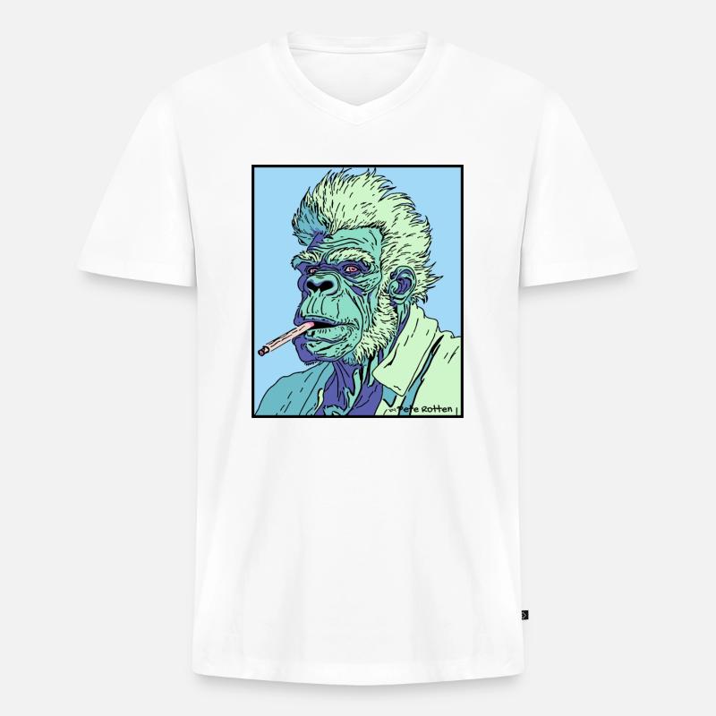 Rauchender Opa-Affe - Männer Premium Bio T-Shirt mit V-Ausschnitt - Weiß