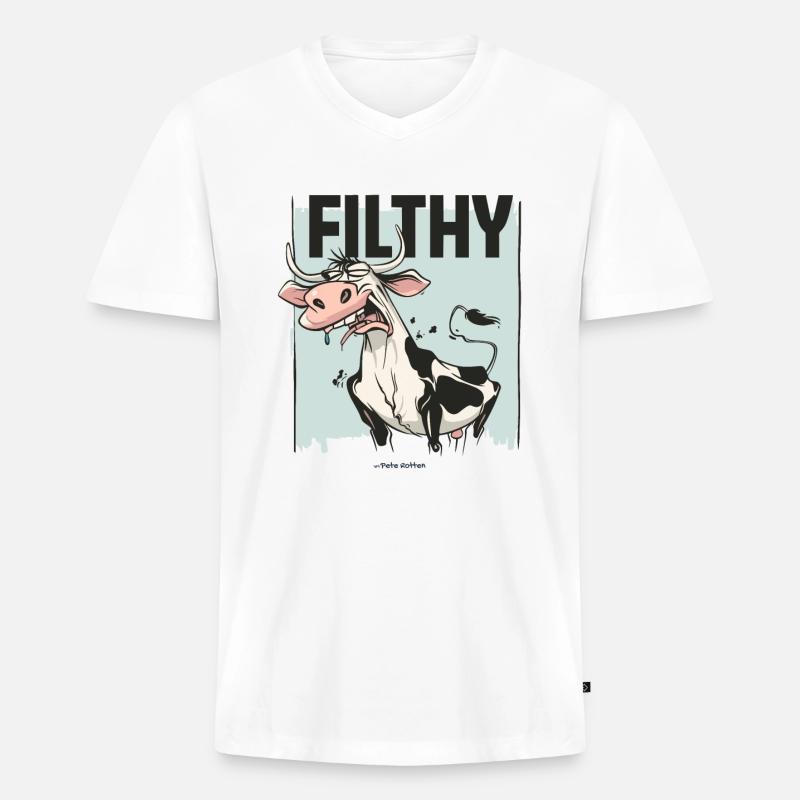 Angeekelte Kuh, dreckig und schmuddelig - Männer Premium Bio T-Shirt mit V-Ausschnitt - Weiß