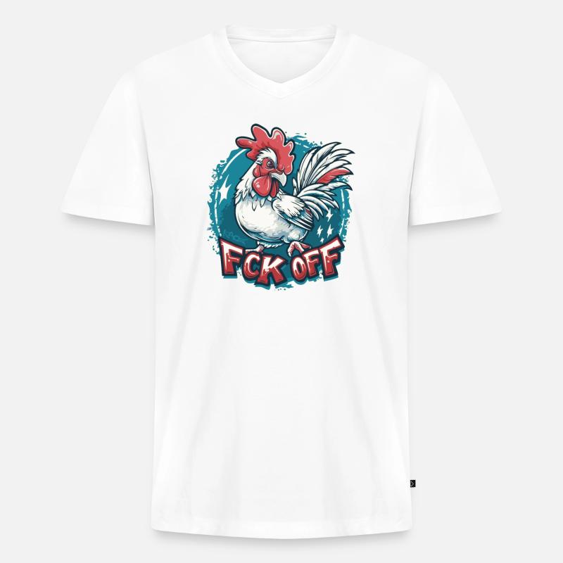 FCK OFF Hahn Huhn - Männer Premium Bio T-Shirt mit V-Ausschnitt - Weiß