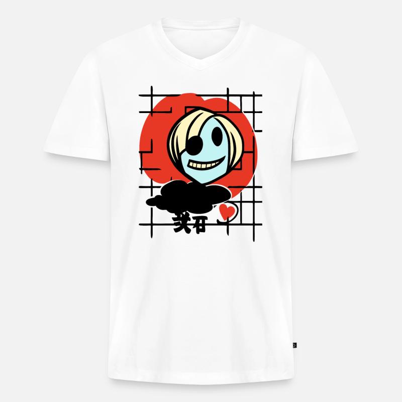 Verrücktes Anime-Mädchen mit Herz - Männer Premium Bio T-Shirt mit V-Ausschnitt - Weiß