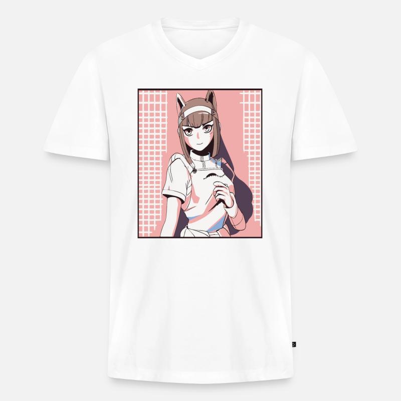 Weebs lieben Anime Mädchen - Männer Premium Bio T-Shirt mit V-Ausschnitt - Weiß