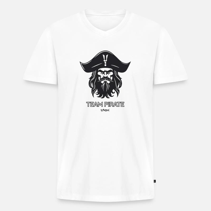 Team Pirat - Männer Premium Bio T-Shirt mit V-Ausschnitt - Weiß
