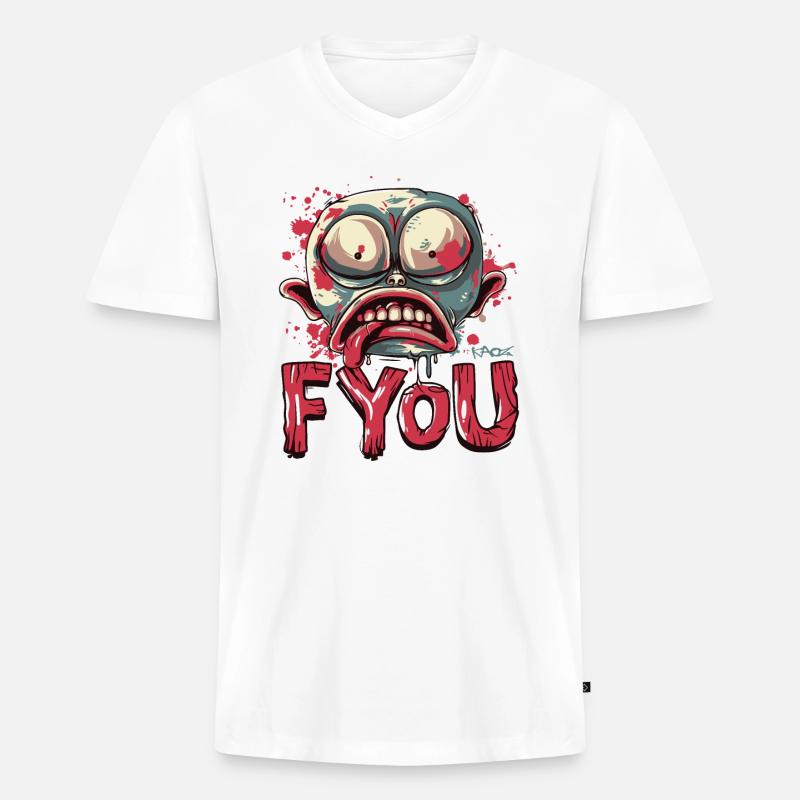 F*** dich, Zombie Gartenzwerg - Männer Premium Bio T-Shirt mit V-Ausschnitt - Weiß