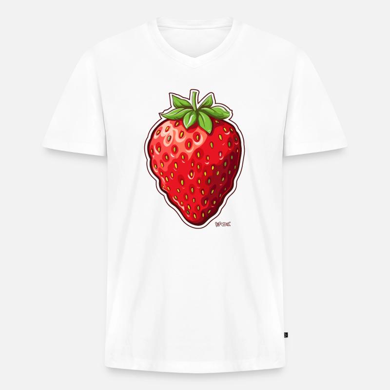 Große, dicke saftige Erdbeere - Männer Premium Bio T-Shirt mit V-Ausschnitt - Weiß