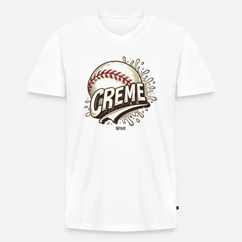 Baseball Creme - Männer Premium Bio T-Shirt mit V-Ausschnitt - Weiß