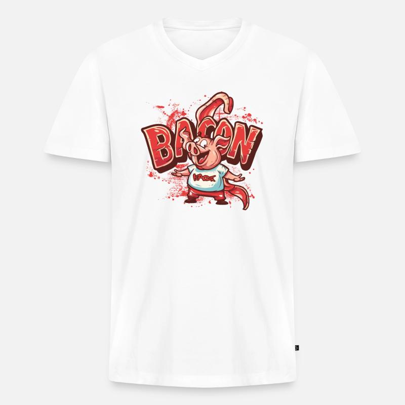 Leckerer Speck vom lustigen Schwein - Männer Premium Bio T-Shirt mit V-Ausschnitt - Weiß