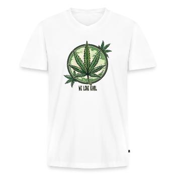 Legales Cannabis: Wir lieben Karl - Männer Premium Bio T-Shirt mit V-Ausschnitt - Weiß - Vorne - Nico (187cm)