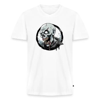 Dégoulinant de zombie Nosferatu vampire - T-shirt encolure en V Premium bio Homme - blanc - Devant - Nico (187cm)