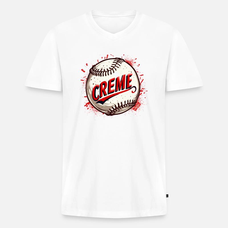 Creme Baseball - Männer Premium Bio T-Shirt mit V-Ausschnitt - Weiß