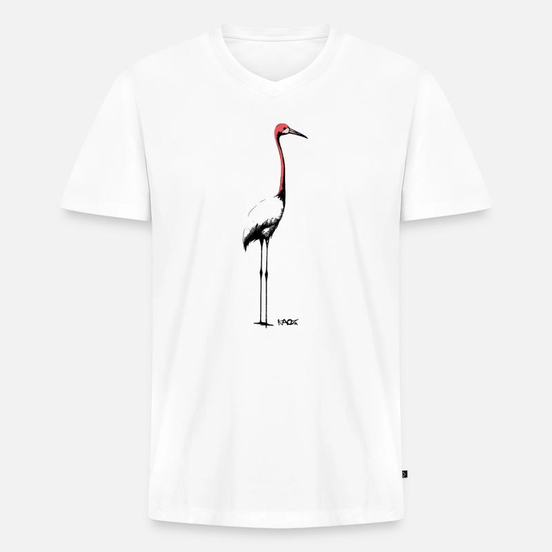 Eleganter Kranich oder Storch - Männer Premium Bio T-Shirt mit V-Ausschnitt - Weiß