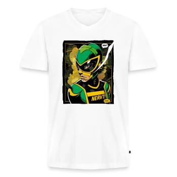 Super employé : héros du travail, le travail craint ! - T-shirt encolure en V Premium bio Homme - blanc - Devant - Nico (187cm)