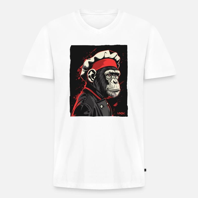 Affe-Küchenchef und Affen-Koch - Männer Premium Bio T-Shirt mit V-Ausschnitt - Weiß