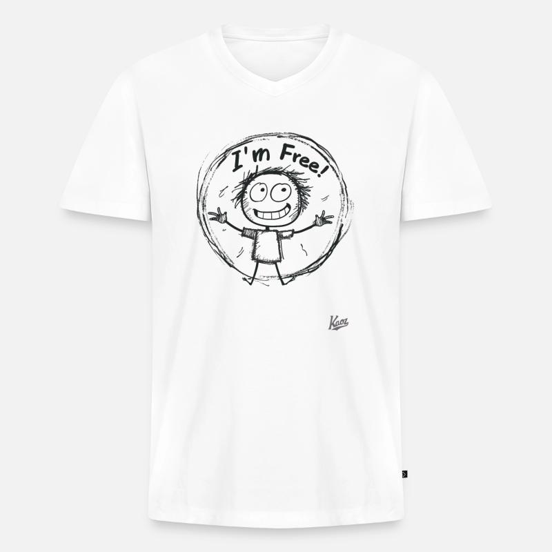 Strichmännchen-Figur: Ich bin frei! - Männer Premium Bio T-Shirt mit V-Ausschnitt - Weiß