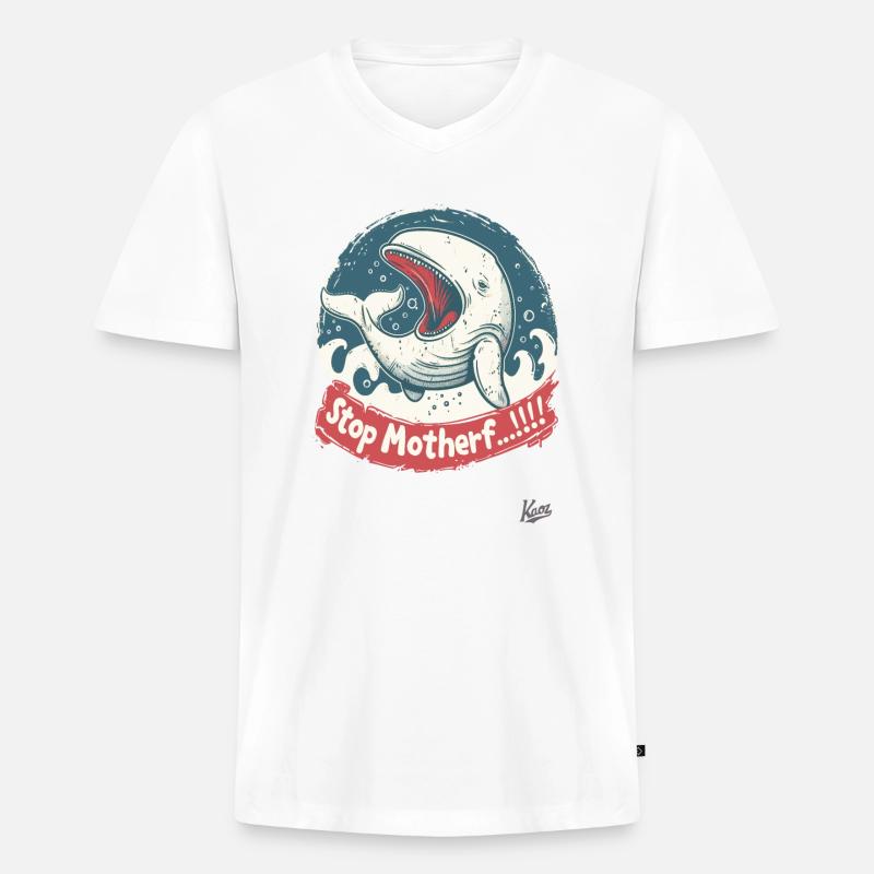 Bedrohte Art: Walfisch, STOP MUTTERF... - Männer Premium Bio T-Shirt mit V-Ausschnitt - Weiß