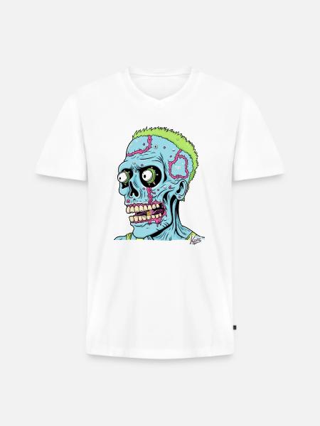 Crazy Stupid Zombie Punk Skull - Men's Premium Organic T-shirt with V-neck - white