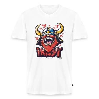 Japonais Funny Viking : un divertissement élégant - T-shirt encolure en V Premium bio Homme - blanc - Devant - Nico (187cm)