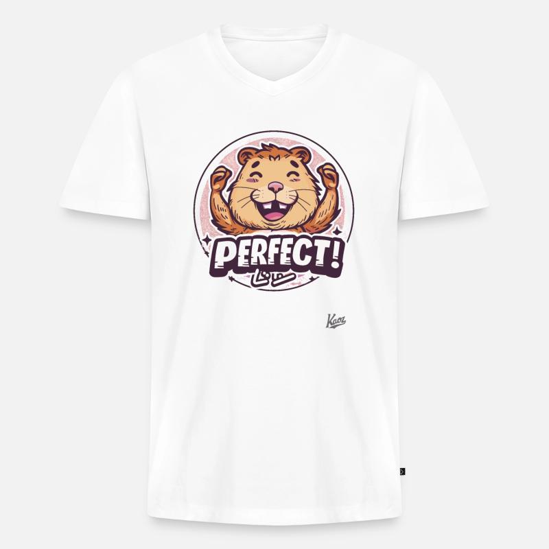 Der perfekte glückliche Biber - Männer Premium Bio T-Shirt mit V-Ausschnitt - Weiß