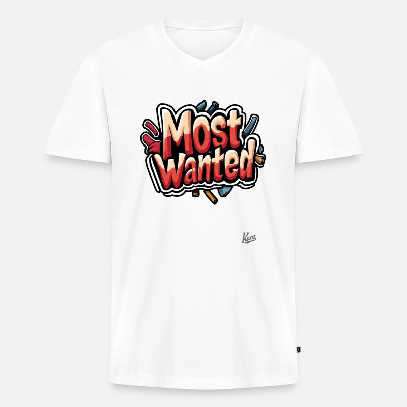 Most Wanted Graffiti - Männer Premium Bio T-Shirt mit V-Ausschnitt - Weiß