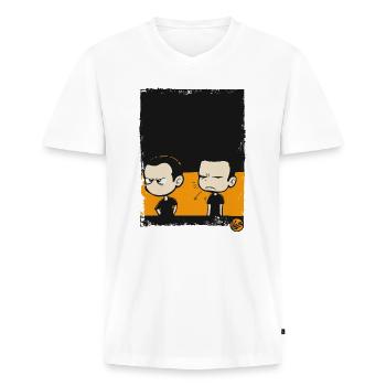 Beleidigte Freunde - Männer Premium Bio T-Shirt mit V-Ausschnitt - Weiß - Vorne - Nico (187cm)
