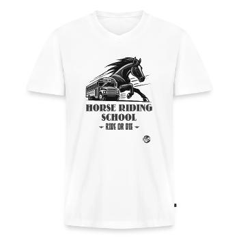 Manège « Ride or Die », un motif équestre - T-shirt encolure en V Premium bio Homme - blanc - Devant - Nico (187cm)