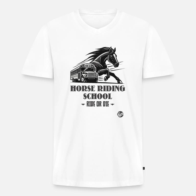Reitschule "Reite oder Stirb", ein Pferde-Motiv - Männer Premium Bio T-Shirt mit V-Ausschnitt - Weiß